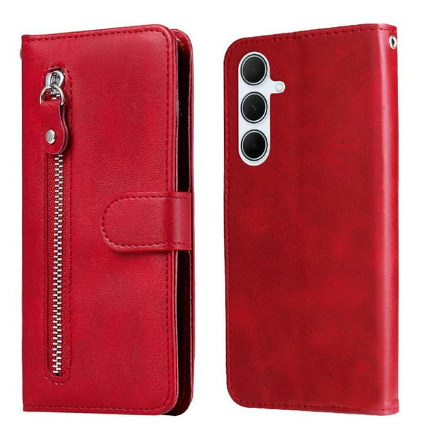 Funda con Cremallera para Samsung Galaxy A56 5G, Carcasa Cartera de Cuero PU con Soporte y Tarjetero