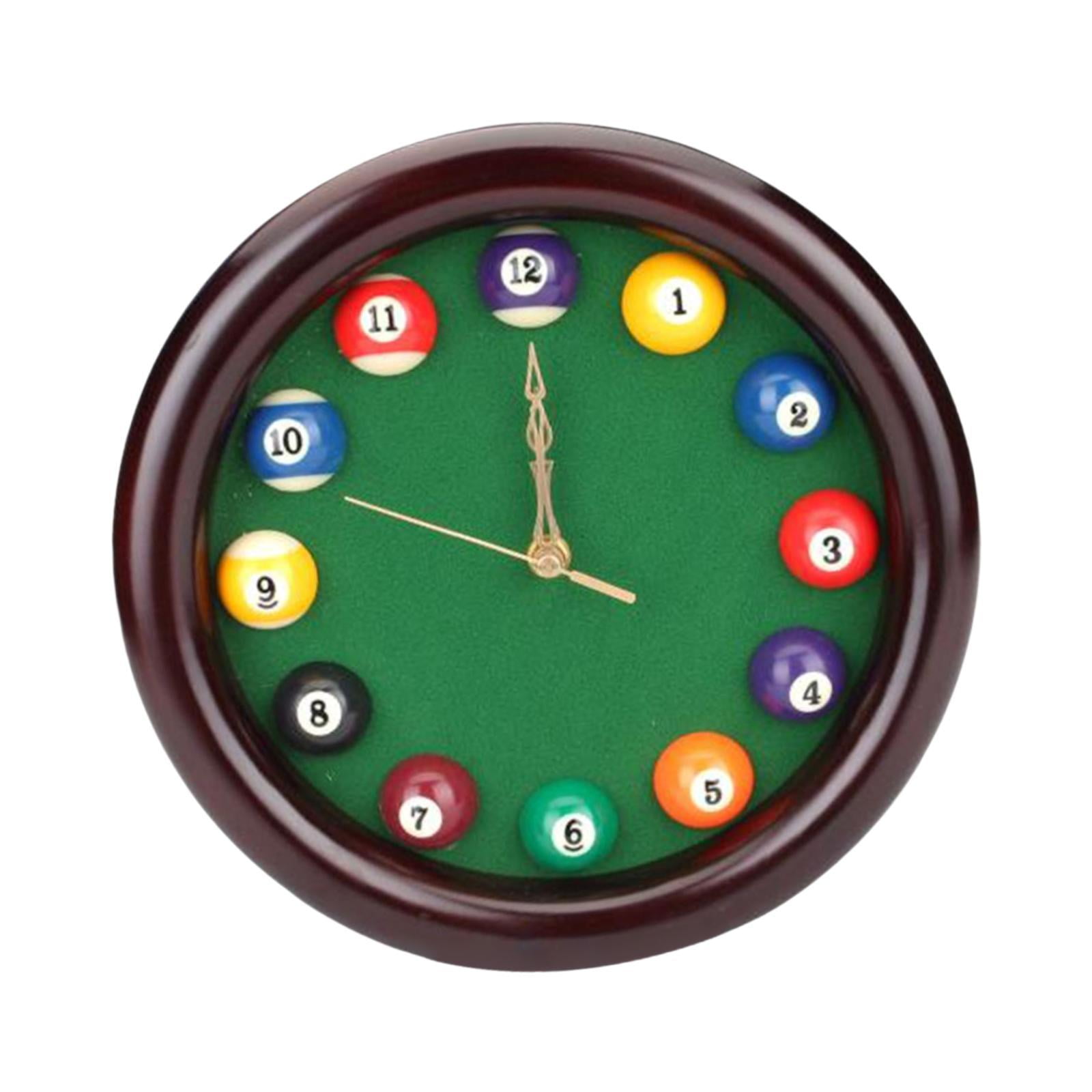 Magideal - Reloj De Pared Con Bola De Billar, Mesa De Billar, Reloj De Pared De Habitación, Decoración De Pared De Madera De 10 "para Bar, Sala De Billar, Juego