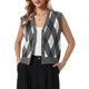 thumbnail image 1 of INSPIRE CHIC Chaleco de Suéter para Mujer sin Mangas Cuello en V Argyle con Botones Cardigan Casual L Gris Oscuro, 1 of 6
