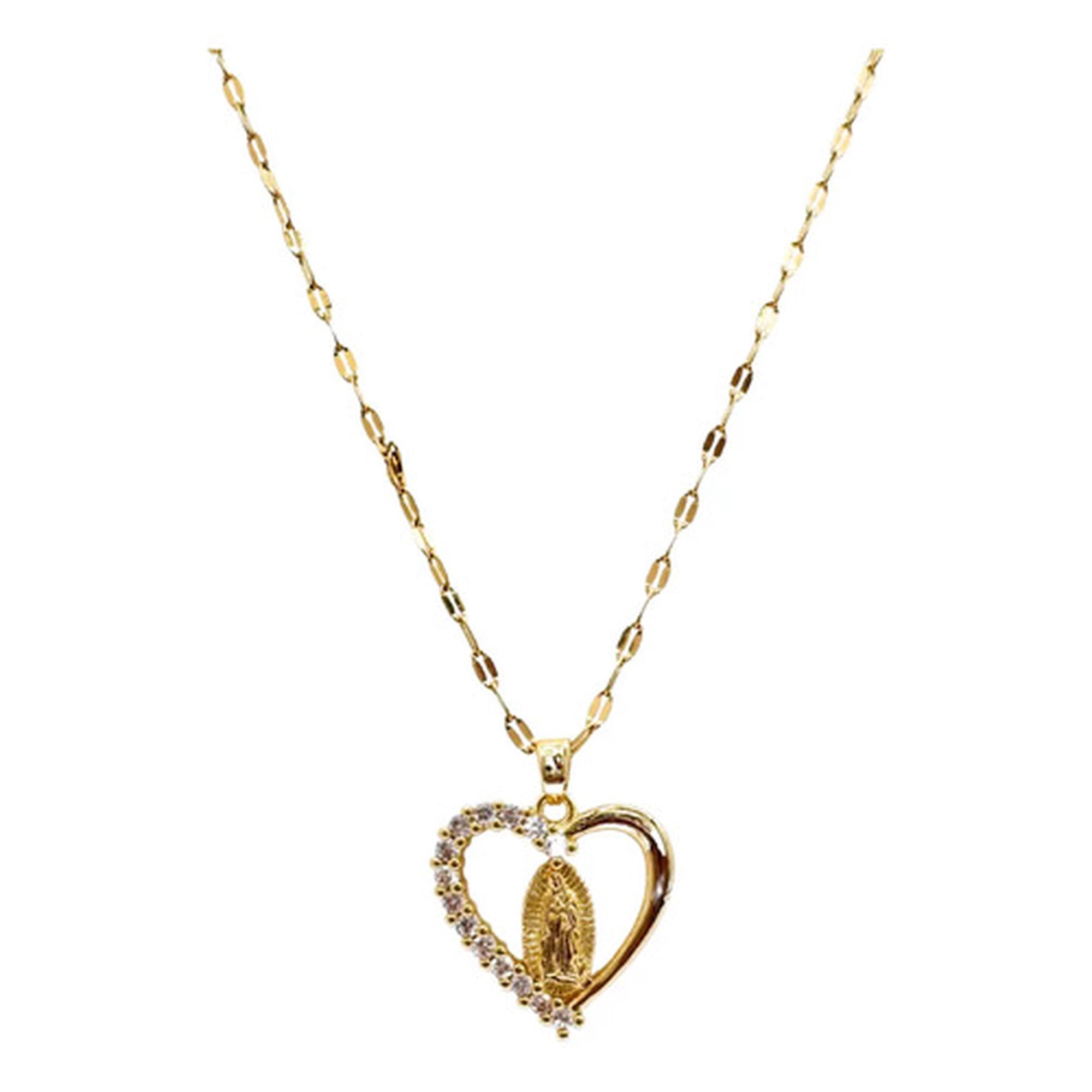Marca - Collar Virgen María Corazón, Circón Aaa, Regalo Dorado
