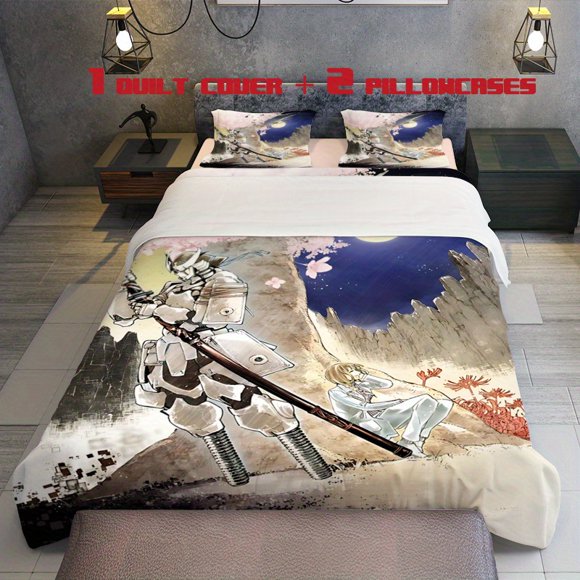 3pcs Shangri La Frontier Themed Printed Bedding Set Soft Duvet Cover and Two Pillowcases