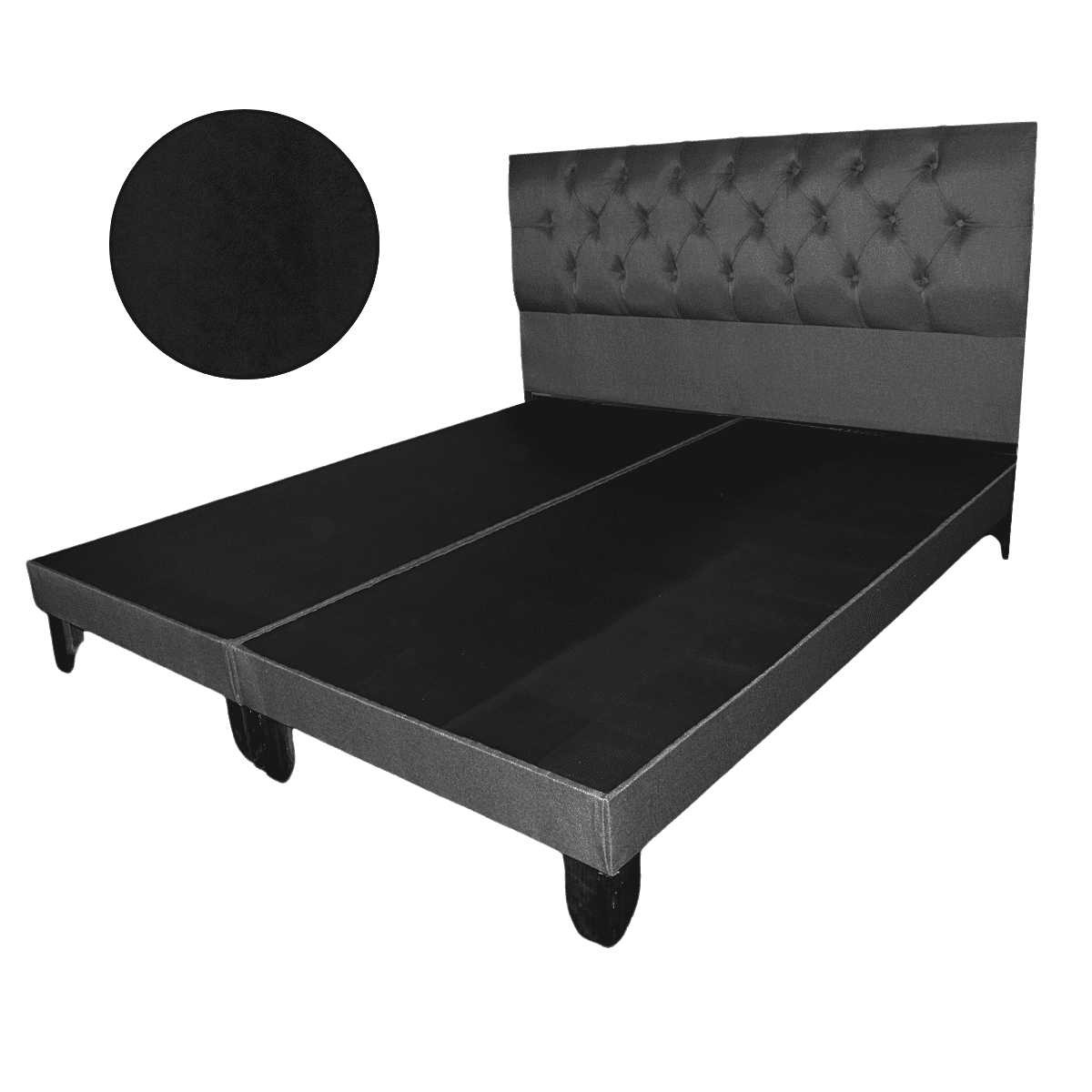 Mueblart - Base De Cama Con Respaldo A Piso Super King Negro Felpa