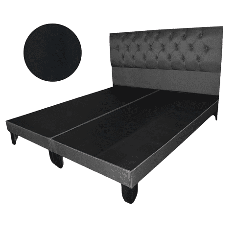 Mueblart - Base De Cama Con Respaldo A Piso Super King Negro Felpa
