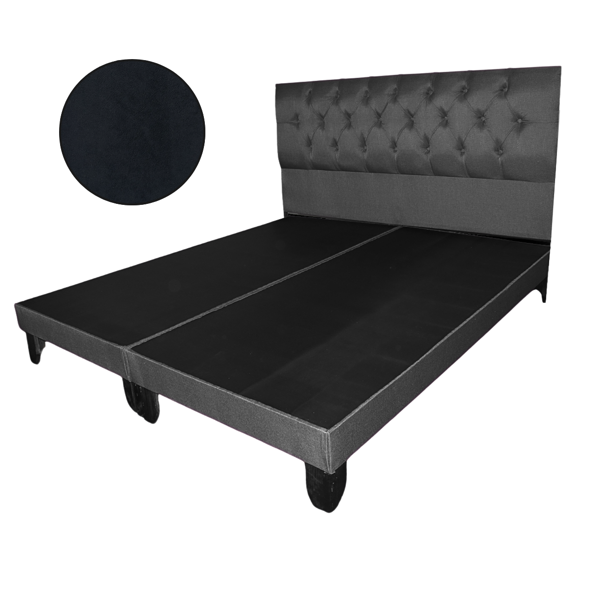 Mueblart - Base De Cama Con Respaldo A Piso Super King Negro Felpa