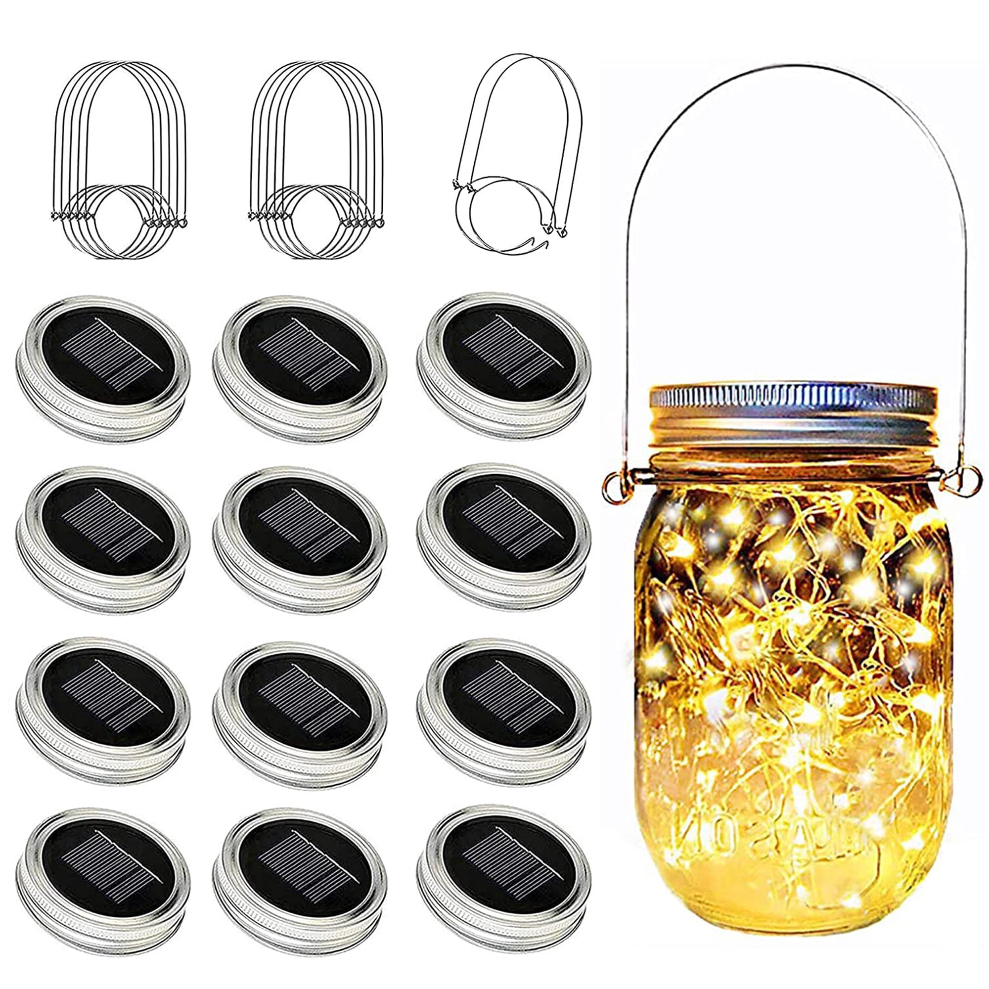 Luces Solares Para Tapa De Frasco Mason Yeuago, Paquete De 12, 30 Led, Impermeables