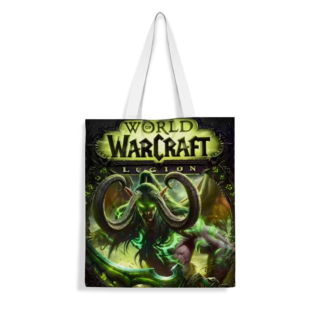 World of Warcraft Bolso de tela con estampado de lienzo para mujer, bolsa de compras reutilizable y estética, con cremallera interior, regalo para mujer,38*45cm.