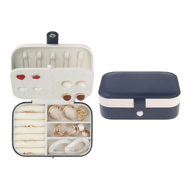 Caja de accesorios de viaje REGALWOVEN para niñas, organizador portátil de accesorios de cuero PU, estuche de almacenamiento y exhibición, azul marino