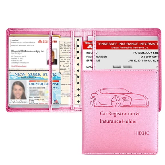 Funda de piel sintética HIIXHC para matrícula y seguro de automóvil