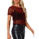 thumbnail image 4 of INSPIRE CHIC Top Corto Metálico Brillante de Malla Semitransparente de Manga Corta para Mujer M Rojo, 4 of 6