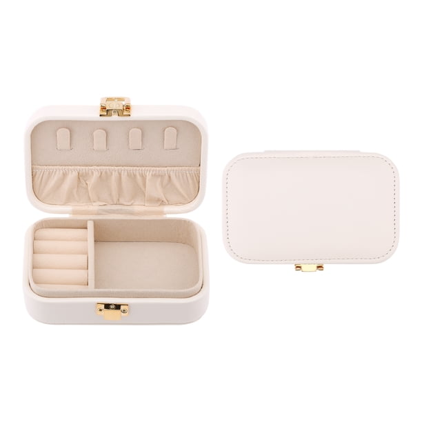Caja de joyería de cuero PU REGALWOVEN para mujeres, organizador de joyas de una sola capa con cierre a presión blanco