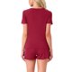 thumbnail image 3 of INSPIRE CHIC Conjuntos de Pijama para Mujer, Camiseta de Manga Corta con Cuello Redondo y Shorts con Volantes, Conjunto de 2 Piezas para Estar en Casa con Bolsillo M Rojo, 3 of 6