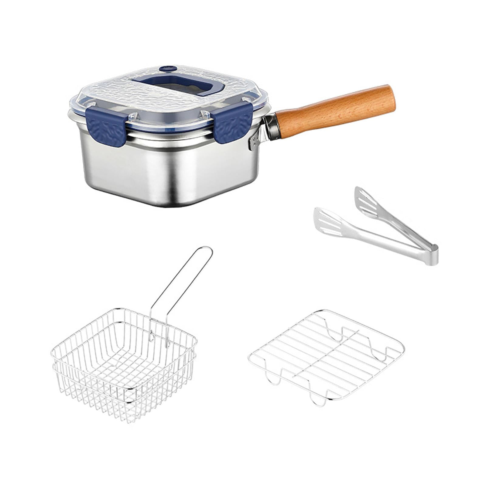 Magideal - Mini Freidora, Olla Cuadrada Para Cocinar, Sartén Multiusos Para Camping Con Cesta, Freidora De Acero Inoxidable Para Caldo, Pescado Y Patatas Fritas Tapa Azul