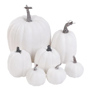 Magideal - 7X Calabazas Artificiales Espuma Artesanía Trabajo Hecho De Halloween Para Mesa De Comedor Festiva , Blanco