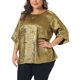 thumbnail image 1 of Agnes Orinda Conjuntos de Halloween para Mujeres Tallas Grandes Tops Metálicos Brillantes Cuello Redondo Camisas de Manga 3/4 Blusas Informales para Fiesta Túnica 4X Oro, 1 of 6