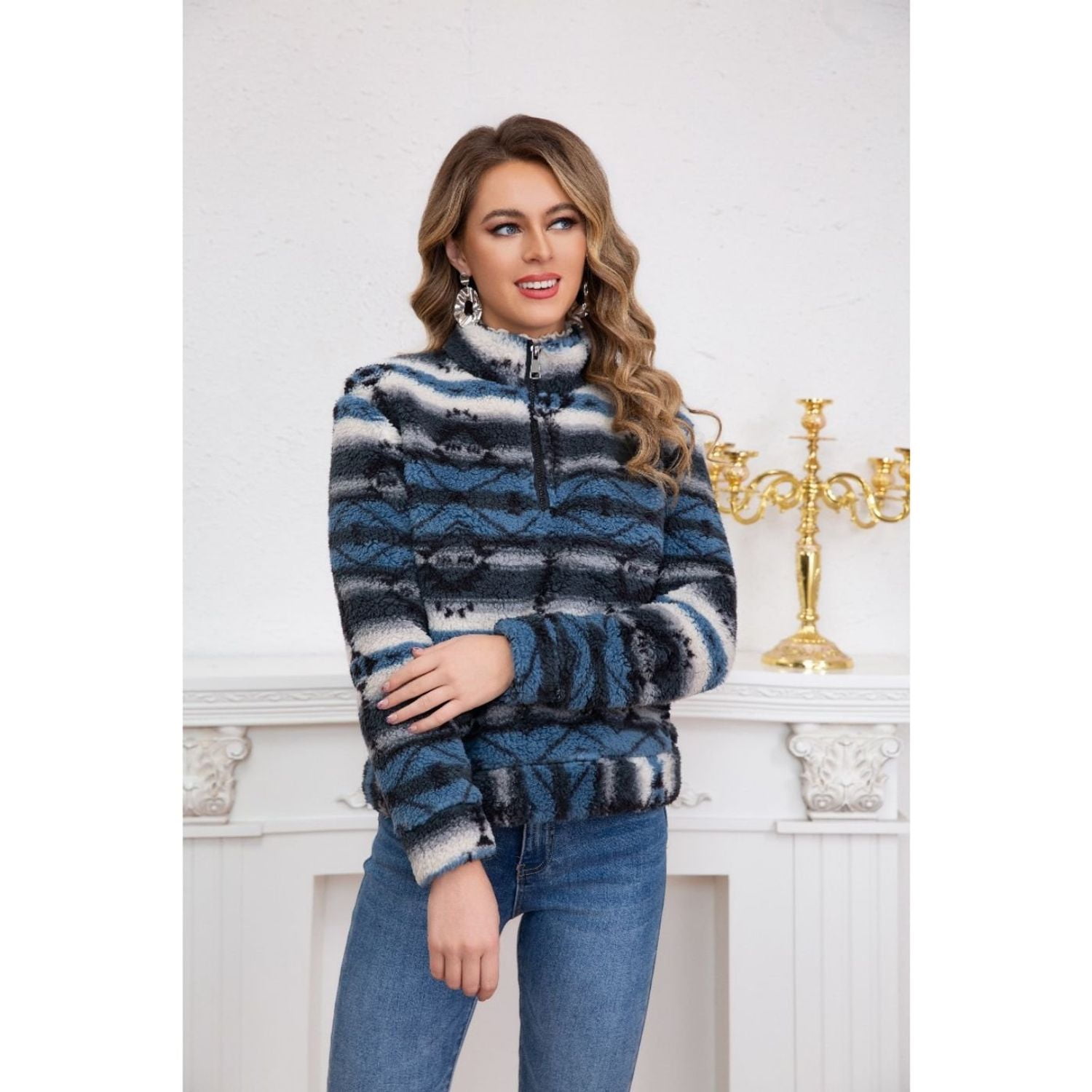 Likeshop - Polerón Peludo Étnico Otoño Invierno Chaqueta Mujer 6078