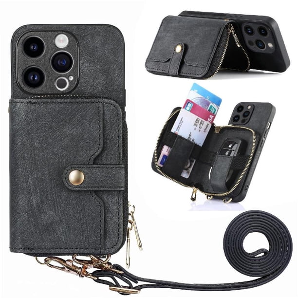 Funda Tipo Cartera con Correa Cruzada para iPhone 15 Pro Max Protección Contra Golpes Negro
