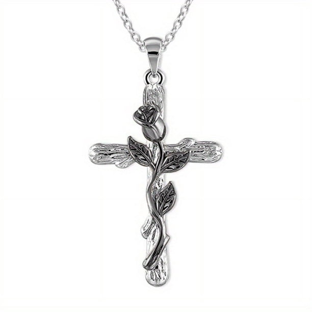 1pc Stylish Floral Cross Pendant Necklace - Perfect for Casual and Formal Occasions