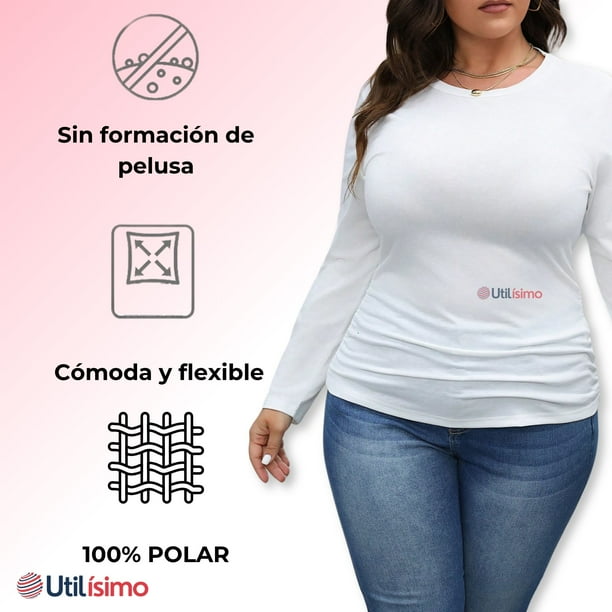 Camiseta Polar Manga Larga Primera Capa Mujer polera Blanco y