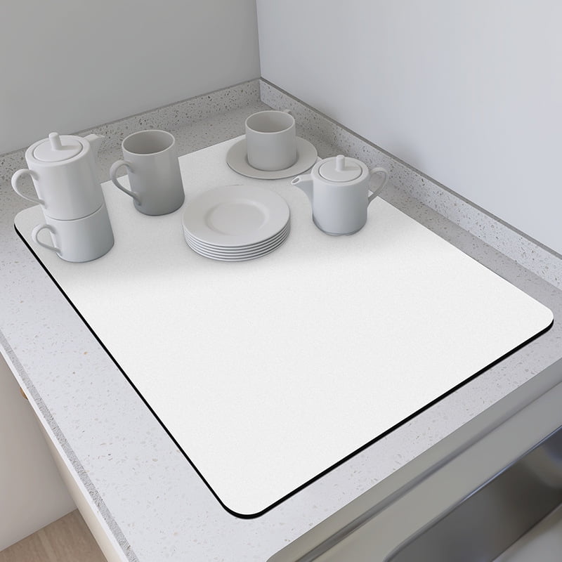 Xmhytop - Tapete Secador De Platos Para Encimera Aislador Térmico Con Base Antideslizante De Goma Altamente Absorbente Fácil De Limpiar Blanco 16 X 18cm