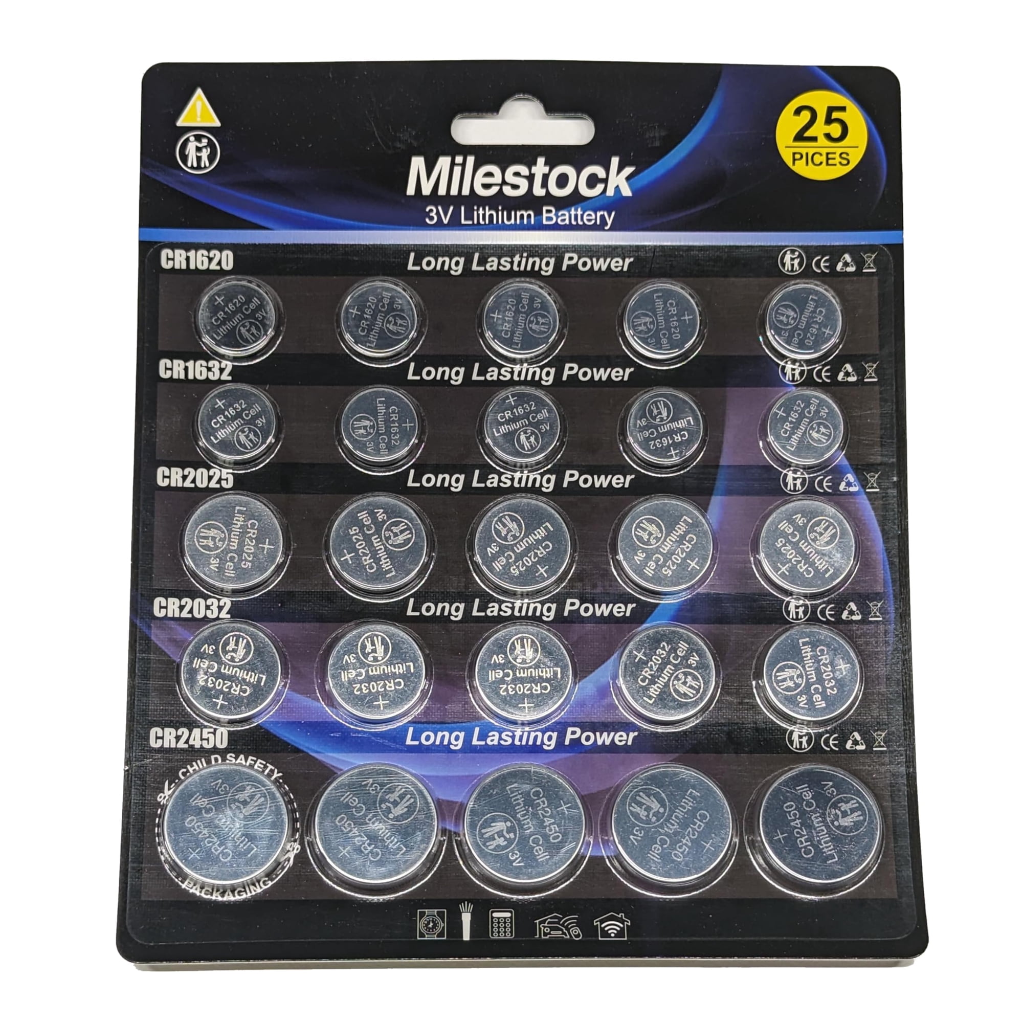 Botón De Litio Milestock, 25 Unidades, Cr1620, Cr1632, Cr2025, Cr2032, Cr2450