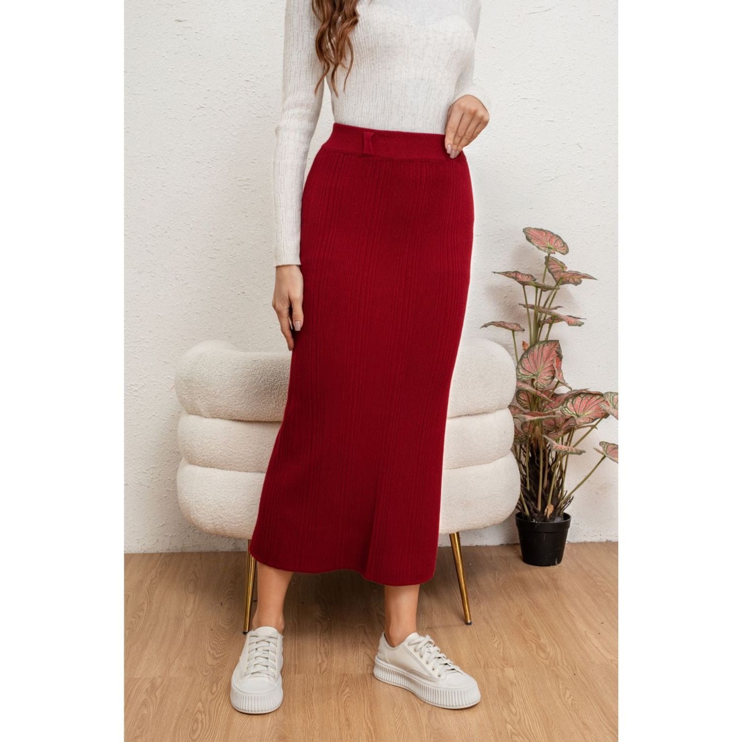 Likeshop - Falda Larga Mujer Lanilla Acanalada Full Elasticada Lisa 5059