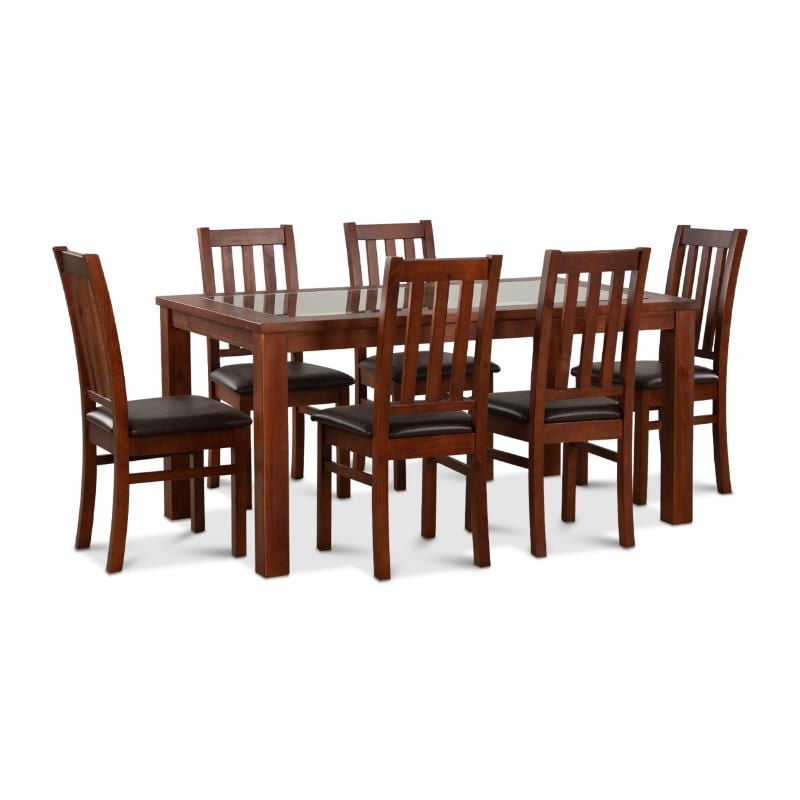 Cic - Comedor Ñuble Vidrio Con 6 Sillas Caramelo - Chocolate