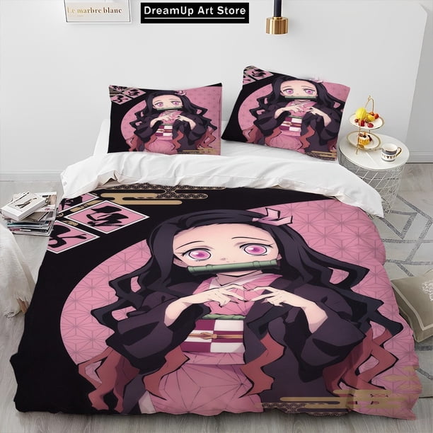 Demon Slayer Kamado Nezuko Bedding Set Boys Girls Duvet Cover Pillowcase Bed Adult Bedroom