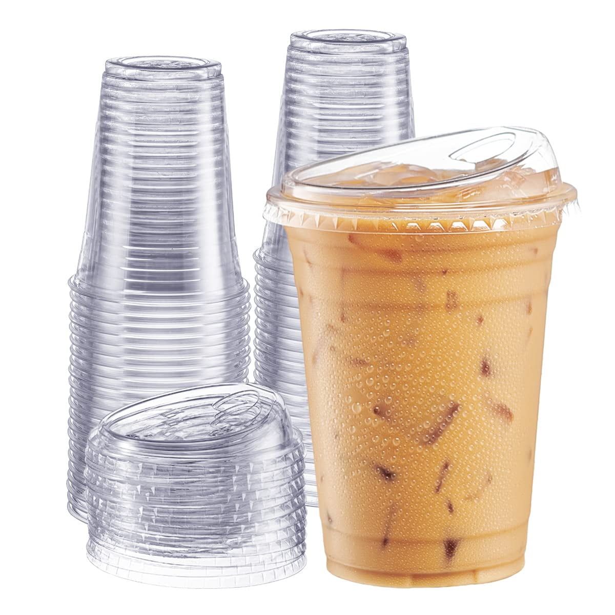 Vasos De Plástico Gusto Transparentes Con Tapas, 16 Onzas, 100 Unidades, Para Bebidas
