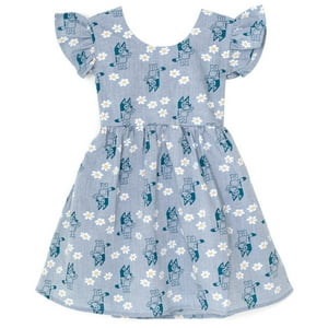 Vestido Bluey Floral Skater Chambray Para Niñas De 7 A 8 Años