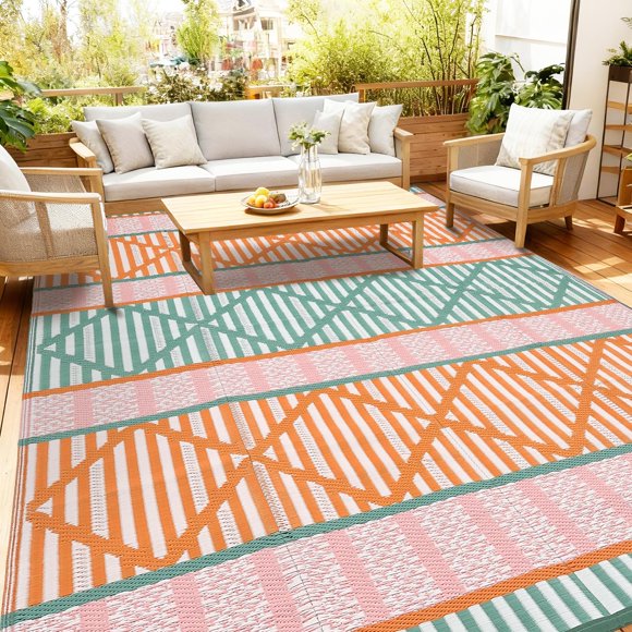 Alfombra exterior MilleLoom 274x366 cm impermeable naranja/verde