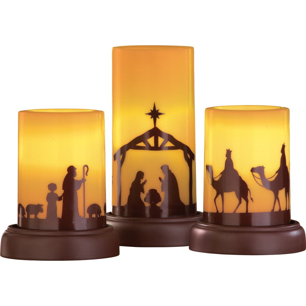 Collections Etc - Set De 3 Velas Led Sin Llama Para Belén Navideño