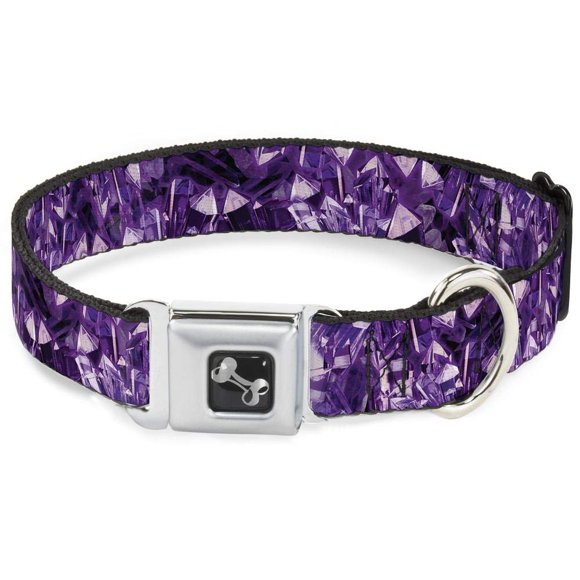 Collar para perro con hebilla de cinturón de seguridad con hebilla con cristales morados, tamaño mediano