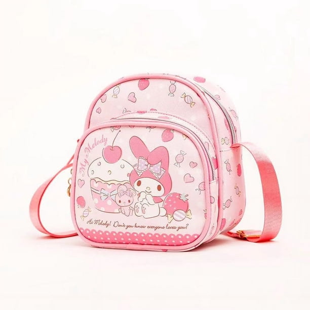 Sanrioed Cartoon Hello Kitty Melody Kulomi Messenger Bag Anime Cute Cat Casual Small Round Bag Kawaii Toy Girls Birthday Gift