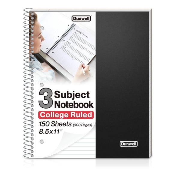 Cuaderno Dunwell de 3 materias, 150 hojas, renglones universitarios