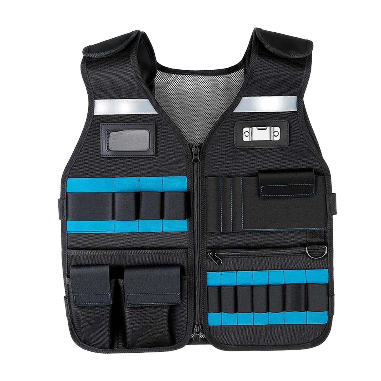Magideal - Chaleco De Herramientas Con Múltiples Bolsillos Chaleco De Construcción Transpirable Hardware Organizador De Herramientas Chaleco De Construcción Refl Azul