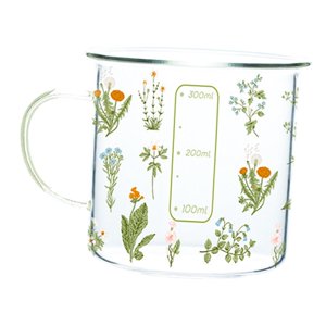 Magideal - Taza De Vidrio Con Estampado Transparente De Borosilicato Con Escala, Taza De Café De Gran Capacidad Con Asa Para Té, Yogur, , , , 360Ml