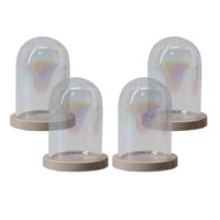 Magideal - 4X Cúpula De Cristal Cúpula Transparente Cúpula Campana Florero Mini Cúpula Cúpula Base De Madera Cúpulas De Exhibición De Vidrio Para Oficina, Boda, , Marrón Claro