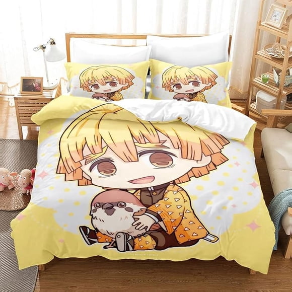Anime- Demo-n Beddin-g Set-s Twin Full Q-u King Siz-e Bed D-uvet Cover Set white-h Pillowcases fo-r Bedroom Decoration-