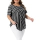 thumbnail image 4 of Agnes Orinda Blusa de Mujer Talla Grande Cuello Redondo Manga Corta a Rayas Elegante Casual Moda Camiseta 4X Negro, 4 of 6