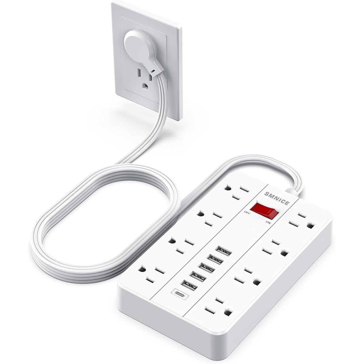 Alargador Smnice 8 Enchufes 6 Usb Enchufe Plano