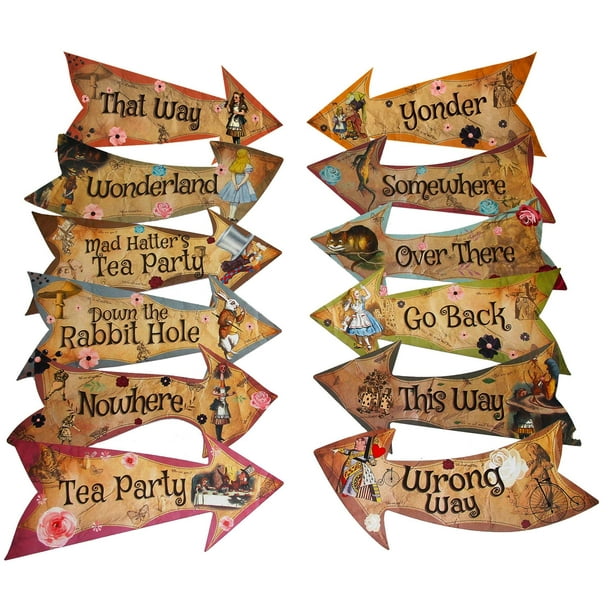 Letreros con forma de flecha estilo vintage para fiesta, Alicia en el país de las maravillas, paquete de 12