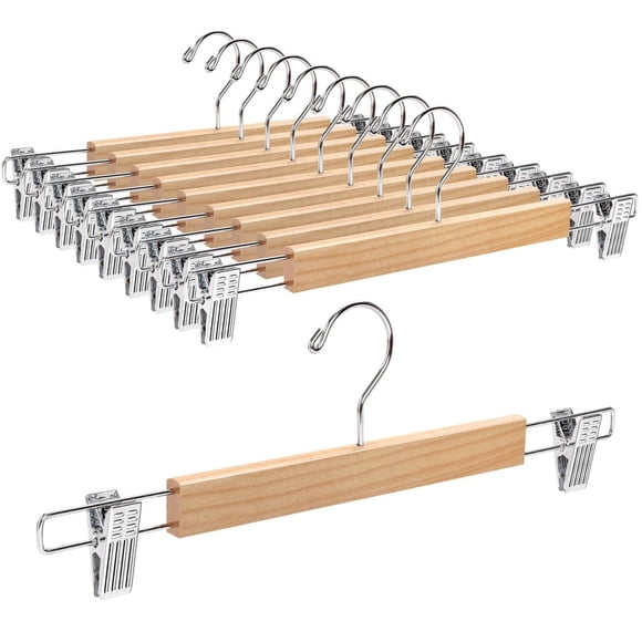 Perchas para pantalones y faldas Amber Home, paquete de 10 unidades, 36 cm, madera con clips