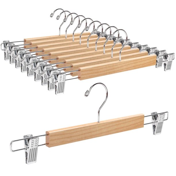 Perchas para pantalones y faldas Amber Home, paquete de 10 unidades, 36 cm, madera con clips
