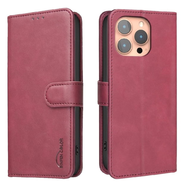 Funda Billetera para iPhone 14 PRO MAX Protección RFID y Soporte Ajustable Rojo