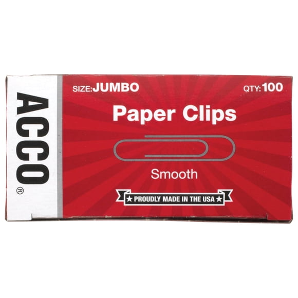 Clips ACCO Jumbo Smooth 100 clips por caja, 1 caja