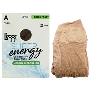 Medias De Compresión Sheer Energy De Sujeción Media - Lse112 Nude De Leggs Para Mujer - 2 Pares De Pantimedias (A)