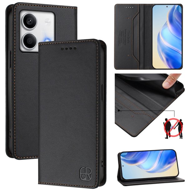 Funda Billetera con Soporte para Xiaomi Redmi Note 13 5G Bloqueo RFID Plegable Negro