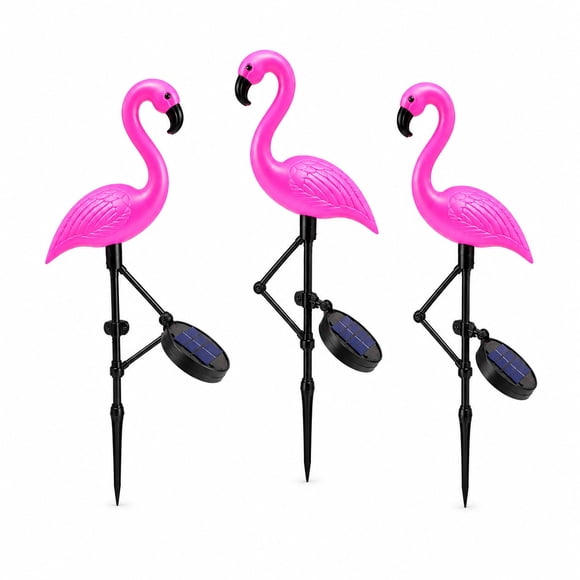 Set de 3 Estacas Solares Flamenco LED: Iluminación Automática, Estilo Tropical y Cero Consumo