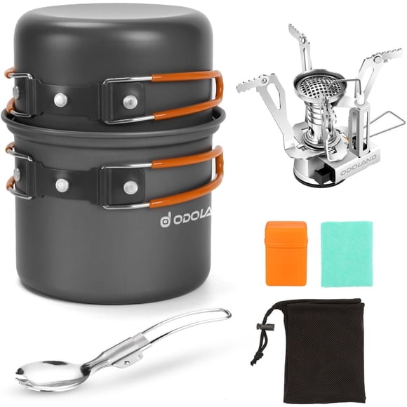 Odoland Camping Cookware Mess Kit, Lightweight Pot Stove Set