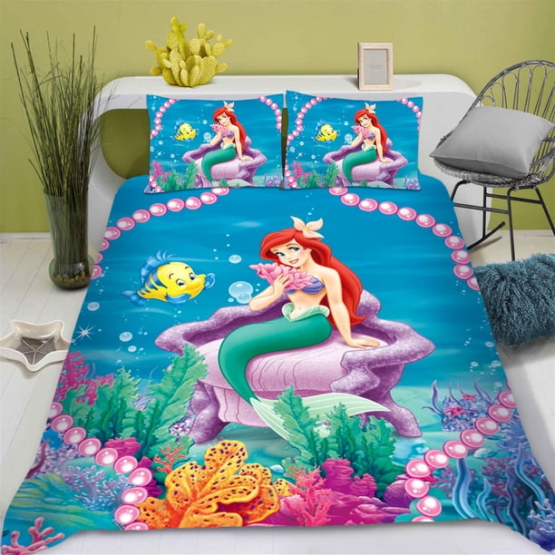 Little Mermaid Double Home Duvet Cover Boy Girl Daughter Of The Sea Children Bedding Set Cute Printing